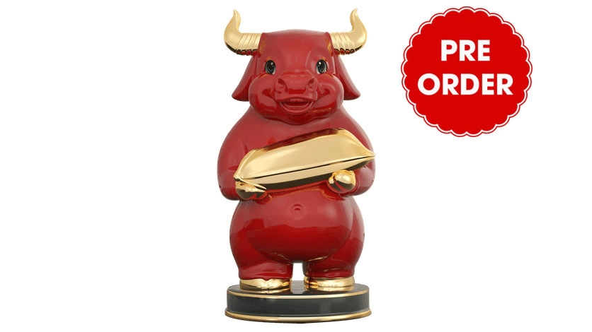 Trâu Như Ý 16cm – Màu Đỏ – Trang trí vàng 24k