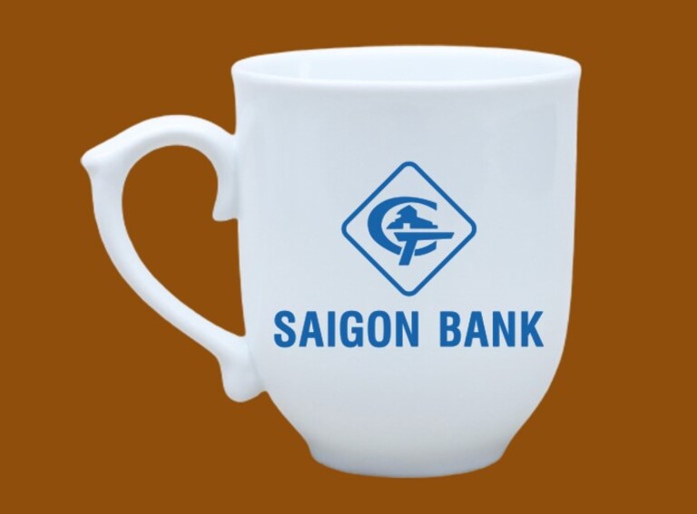 Mẫu ca sứ in logo thương hiệu SAIGON BANK