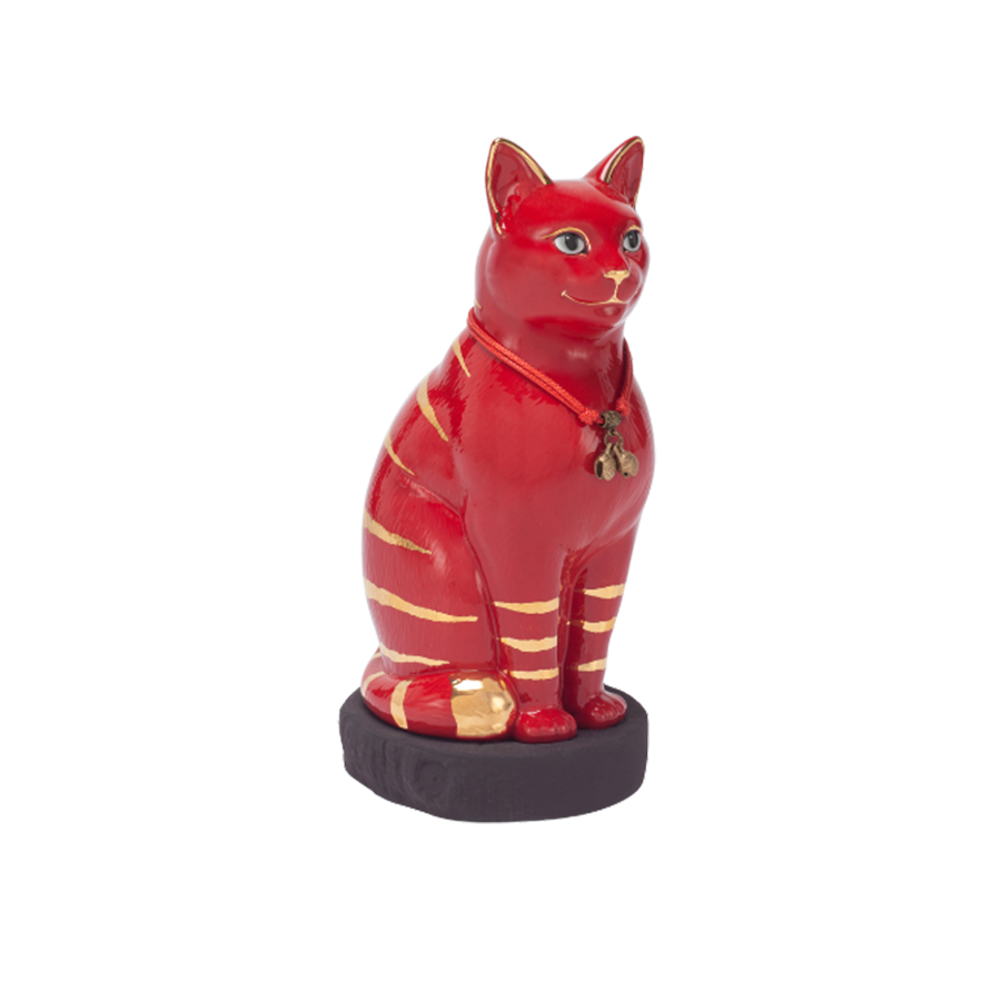 Mèo Đại Cát Trang trí vàng (23.9 cm) - Màu đỏ